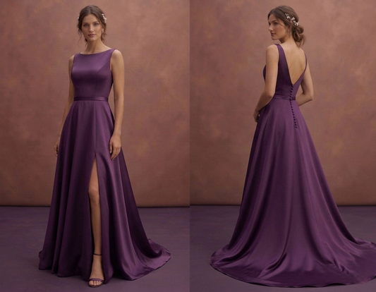 Purple Wedding Dress A-Line Satin Minimal Bridal Gown