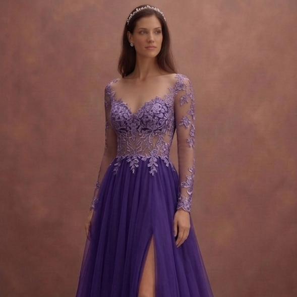 Purple Wedding Dress A-Line Tulle Soft Princess Gown