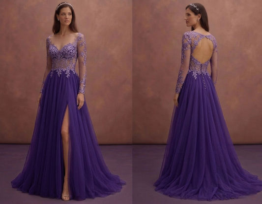 Purple Wedding Dress A-Line Tulle Soft Princess Gown