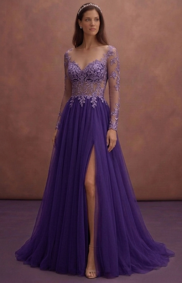 Purple Wedding Dress A-Line Tulle Soft Princess Gown
