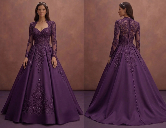 Purple Wedding Dress Ball Gown Lace Heavy Embroidery Dress