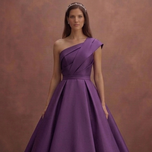 Purple Wedding Dress Ball Gown Mikado Structured Dress