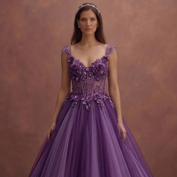 Purple Wedding Dress Ball Gown Tulle Princess Style