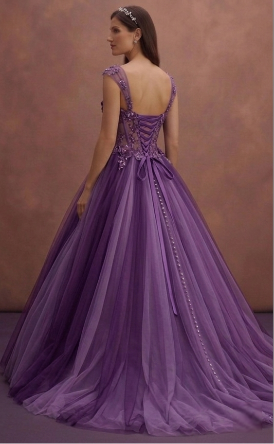 Purple Wedding Dress Ball Gown Tulle Princess Style