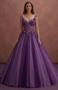 Purple Wedding Dress Ball Gown Tulle Princess Style