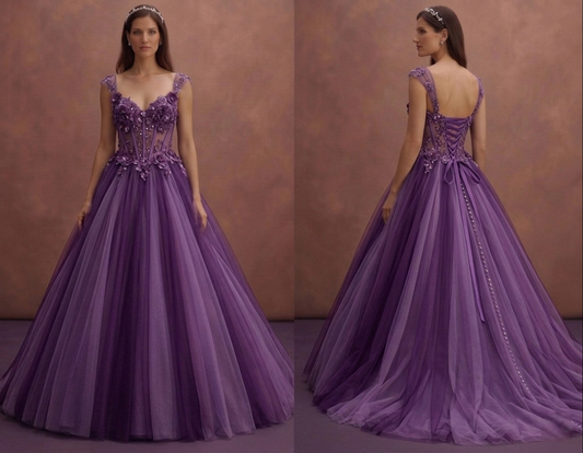 Purple Wedding Dress Ball Gown Tulle Princess Style