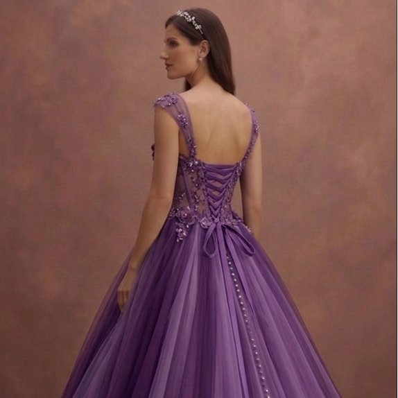 Purple Wedding Dress Ball Gown Tulle Princess Style