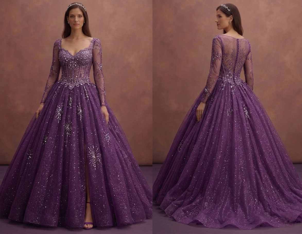 Purple Wedding Dress Ball Gown Tulle Sparkle Princess Dress