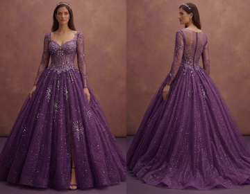 Purple Wedding Dress Ball Gown Tulle Sparkle Princess Dress