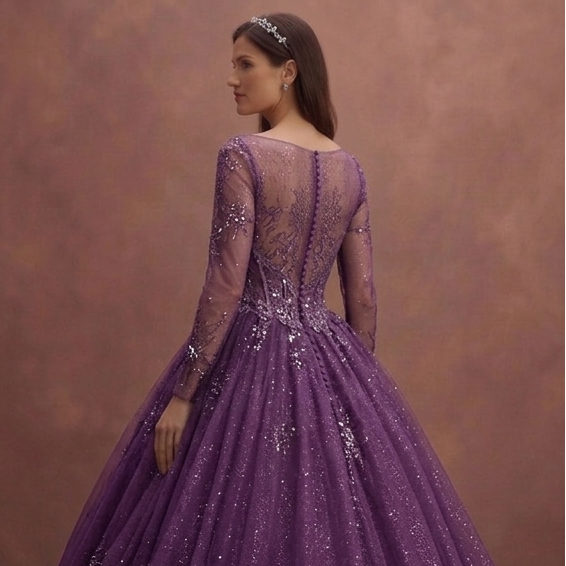 Purple Wedding Dress Ball Gown Tulle Sparkle Princess Dress