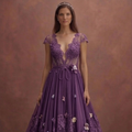Purple Wedding Dress Bohemian Chiffon Floral Lace Dress