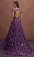 Purple Wedding Dress Bohemian Chiffon Floral Lace Dress