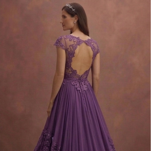 Purple Wedding Dress Bohemian Chiffon Floral Lace Dress