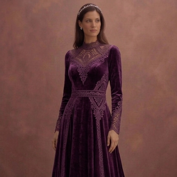 Purple Wedding Dress Bohemian Velvet Unique Bridal Dress
