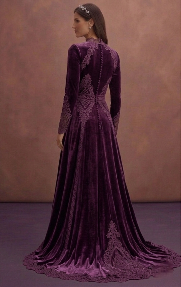 Purple Wedding Dress Bohemian Velvet Unique Bridal Dress