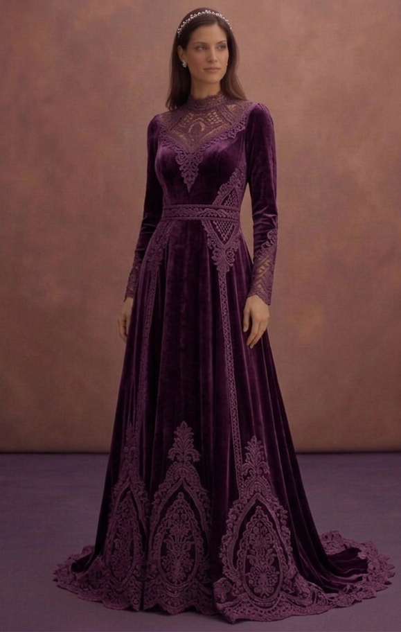 Purple Wedding Dress Bohemian Velvet Unique Bridal Dress