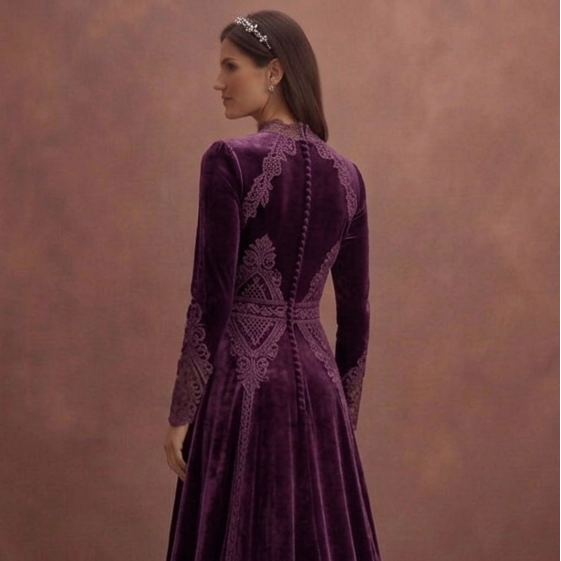 Purple Wedding Dress Bohemian Velvet Unique Bridal Dress