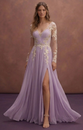 Purple Wedding Dress Boho Chiffon Lightweight Lace Gown