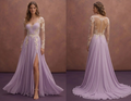 Purple Wedding Dress Boho Chiffon Lightweight Lace Gown