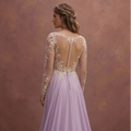 Purple Wedding Dress Boho Chiffon Lightweight Lace Gown