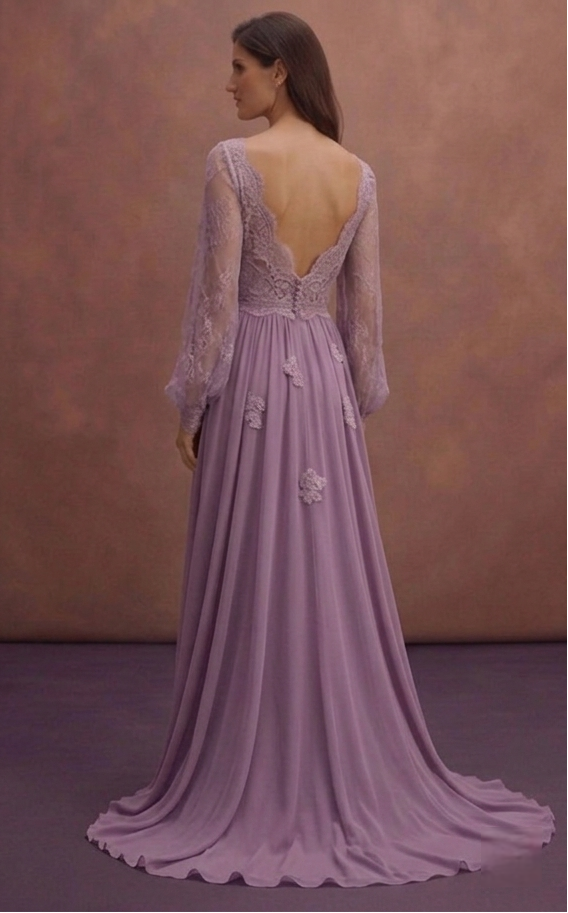 Purple Wedding Dress Boho Lace Chiffon Wedding Dress