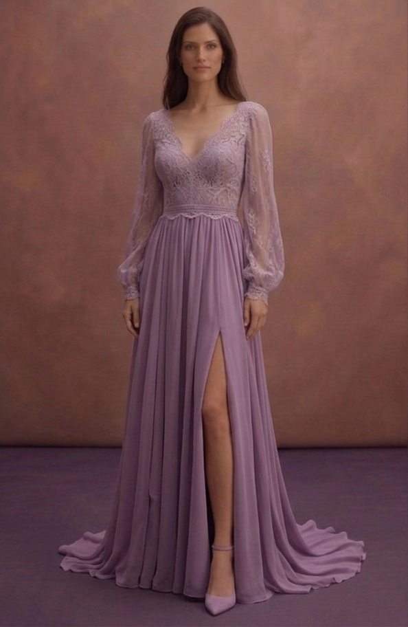 Purple Wedding Dress Boho Lace Chiffon Wedding Dress