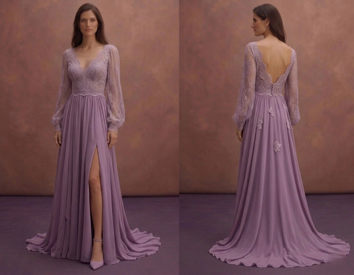 Purple Wedding Dress Boho Lace Chiffon Wedding Dress