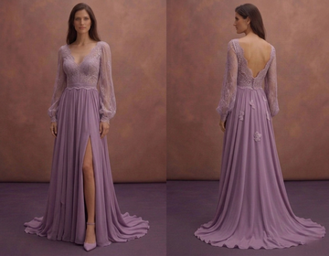 Purple Wedding Dress Boho Lace Chiffon Wedding Dress