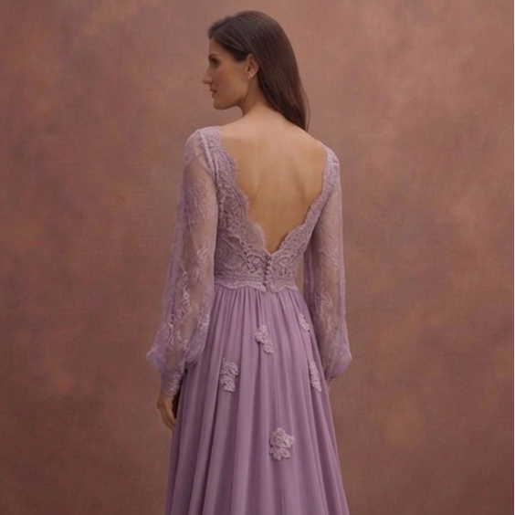 Purple Wedding Dress Boho Lace Chiffon Wedding Dress