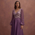 Purple Wedding Dress Boho Lace Satin Mixed Fabric Gown