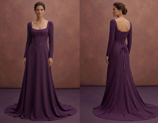 Purple Wedding Dress Corset Crepe Sculpted Wedding Dress