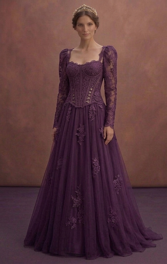 Purple Wedding Dress Corset Lace Vintage Inspired Dress