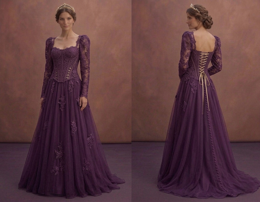 Purple Wedding Dress Corset Lace Vintage Inspired Dress