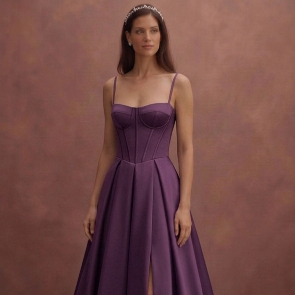 Purple Wedding Dress Corset Satin Structured Bridal Dress