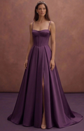 Purple Wedding Dress Corset Satin Structured Bridal Dress
