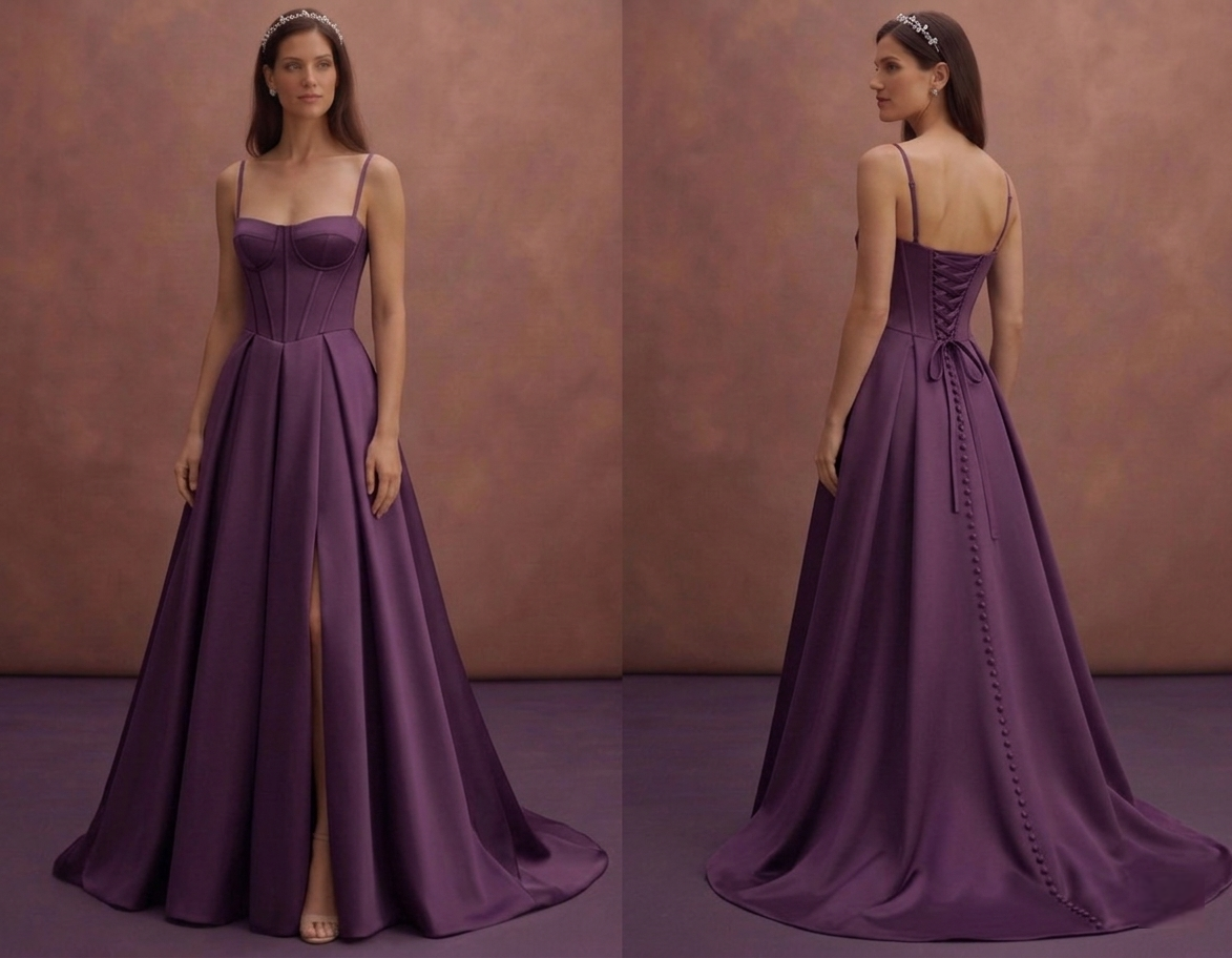 Purple Wedding Dress Corset Satin Structured Bridal Dress