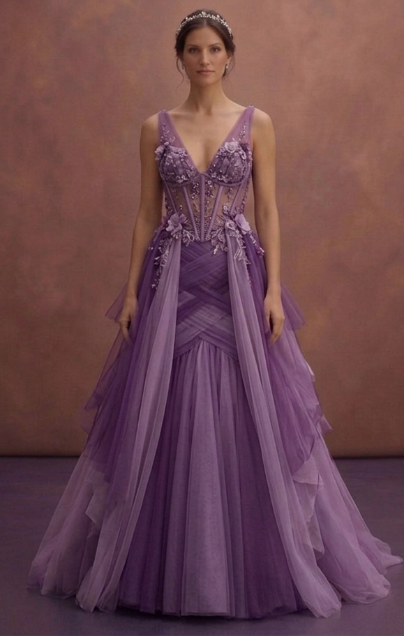 Purple Wedding Dress Corset Tulle Dream Wedding Gown