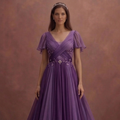 Purple Wedding Dress Empire Waist Chiffon Flowing Dress