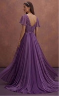 Purple Wedding Dress Empire Waist Chiffon Flowing Dress