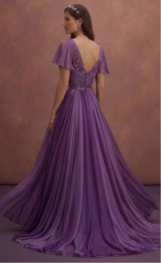 Purple Wedding Dress Empire Waist Chiffon Flowing Dress