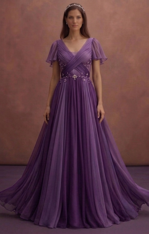 Purple Wedding Dress Empire Waist Chiffon Flowing Dress