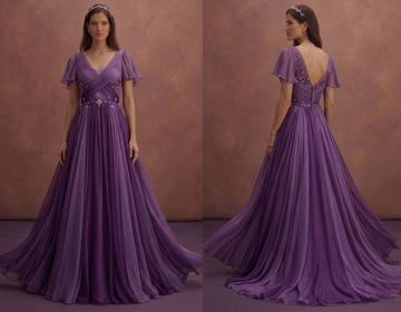 Purple Wedding Dress Empire Waist Chiffon Flowing Dress