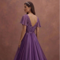 Purple Wedding Dress Empire Waist Chiffon Flowing Dress