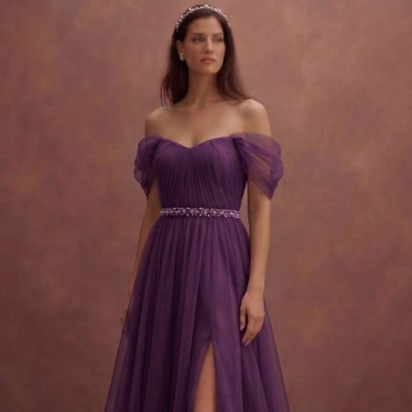 Purple Wedding Dress Empire Waist Organza Ethereal Dress