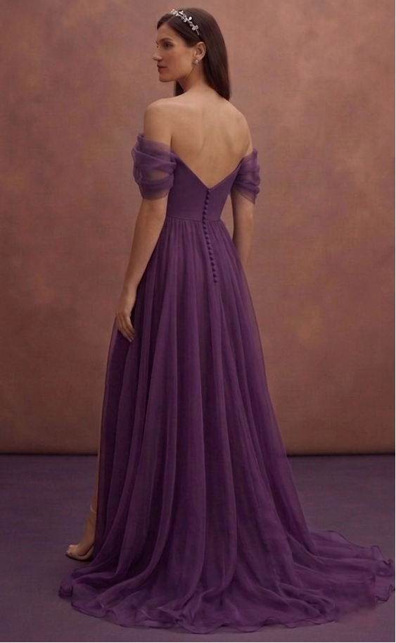 Purple Wedding Dress Empire Waist Organza Ethereal Dress