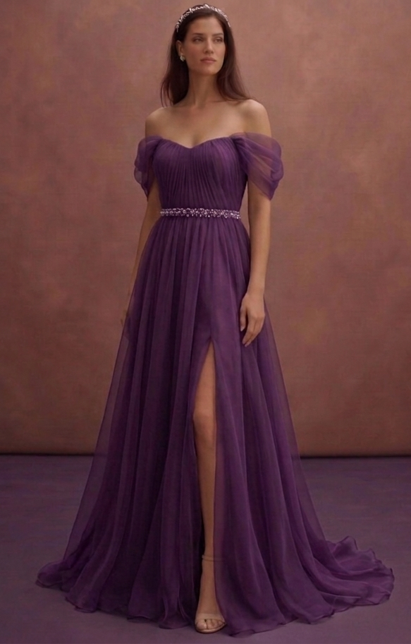 Purple Wedding Dress Empire Waist Organza Ethereal Dress
