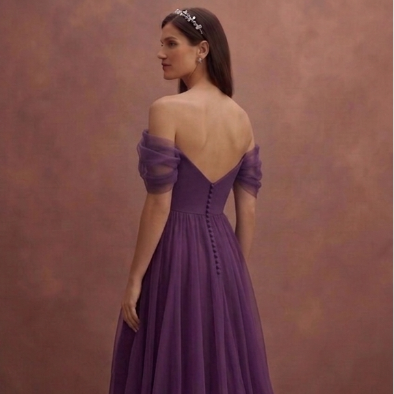 Purple Wedding Dress Empire Waist Organza Ethereal Dress