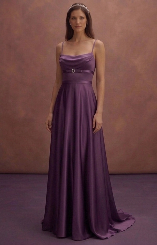 Purple Wedding Dress Empire Waist Satin Soft Elegance Dress
