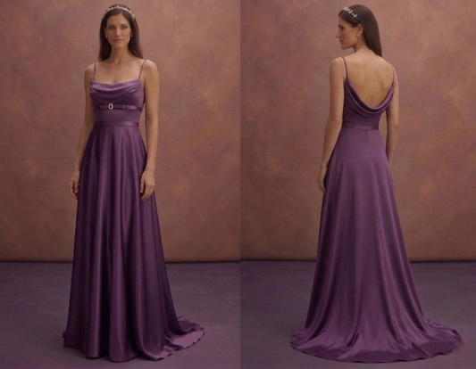 Purple Wedding Dress Empire Waist Satin Soft Elegance Dress
