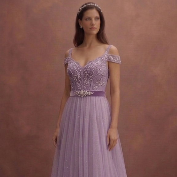 Purple Wedding Dress Empire Waist Tulle Ethereal Bridal Dress